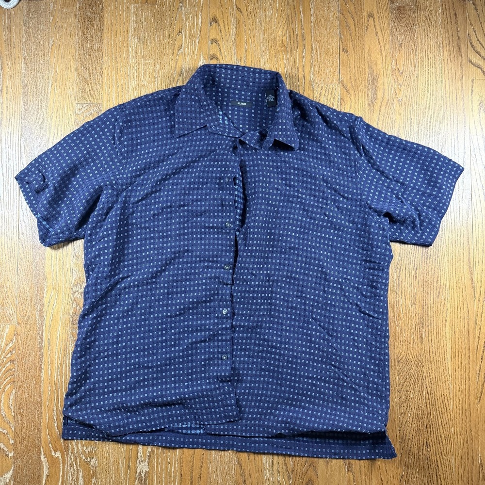 Alfani‎ Shirt Mens 2XL Blue Geometric Modal Blend Short Sleeve Button Up Casual